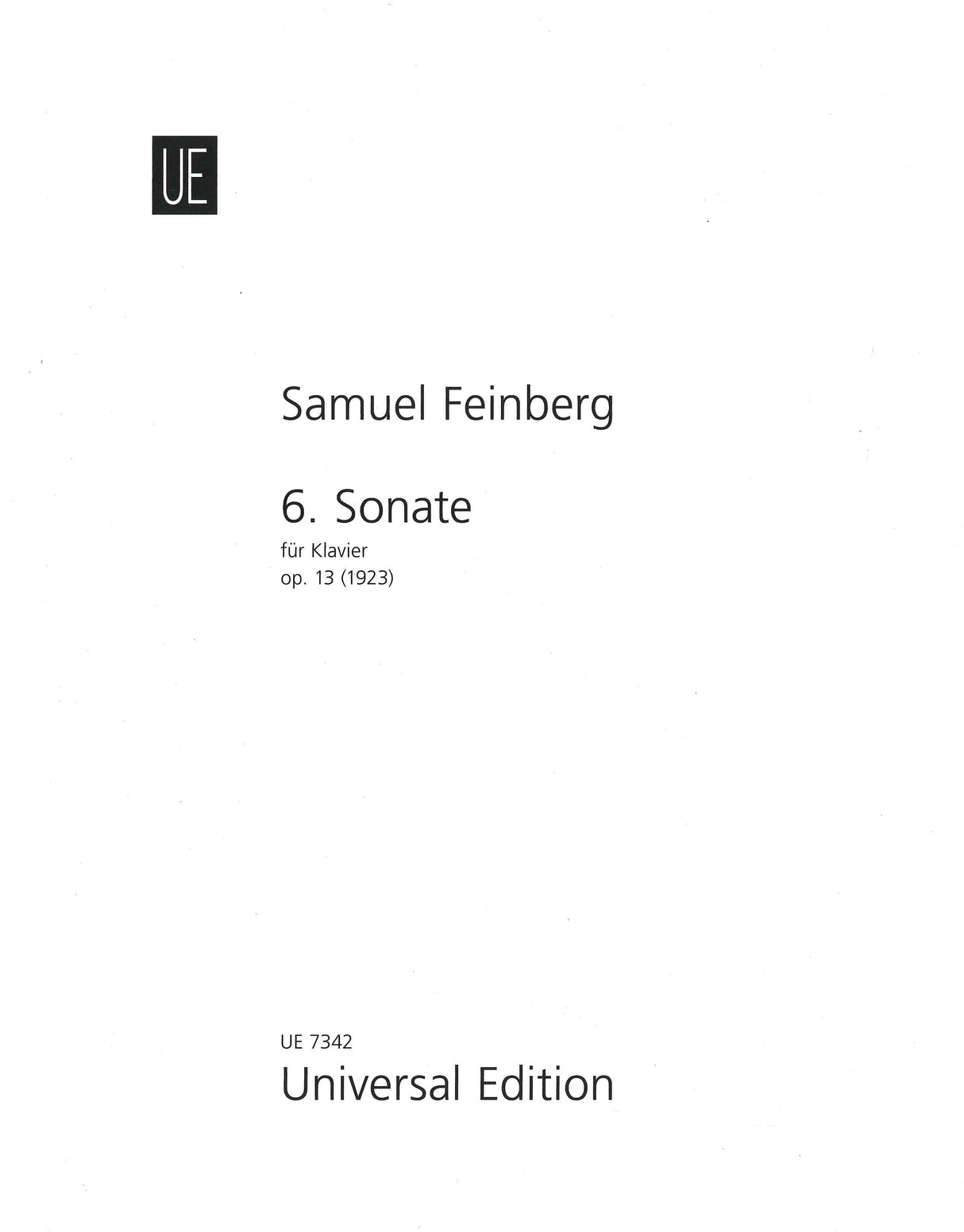 Feinberg: Piano Sonata No. 6, Op. 13