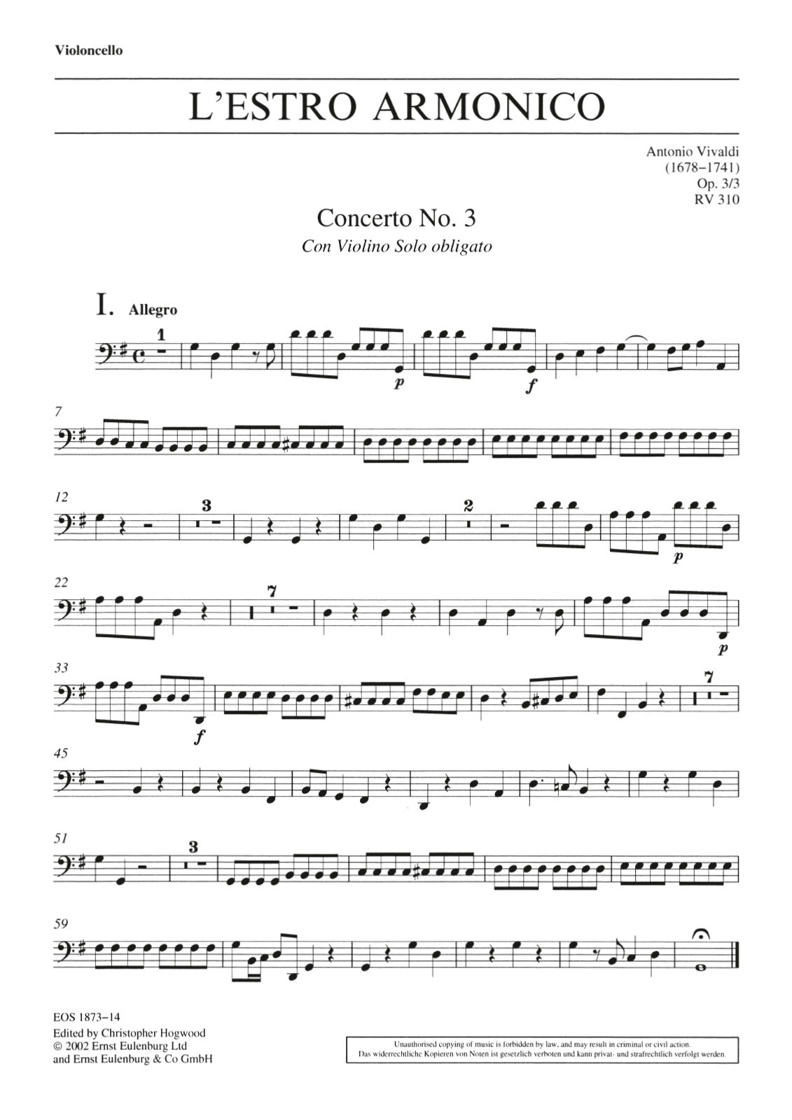 Vivaldi: L'Estro Armonico, RV 310, Op. 3, No. 3