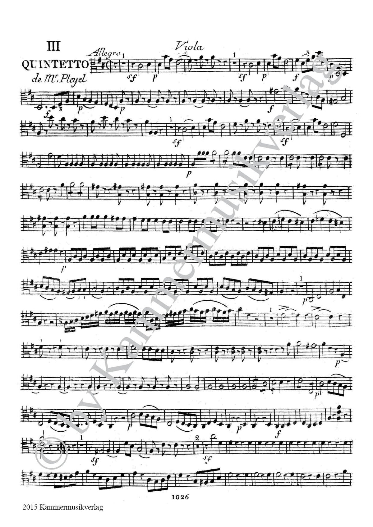 Pleyel: String Quintet in D Major, B. 2627