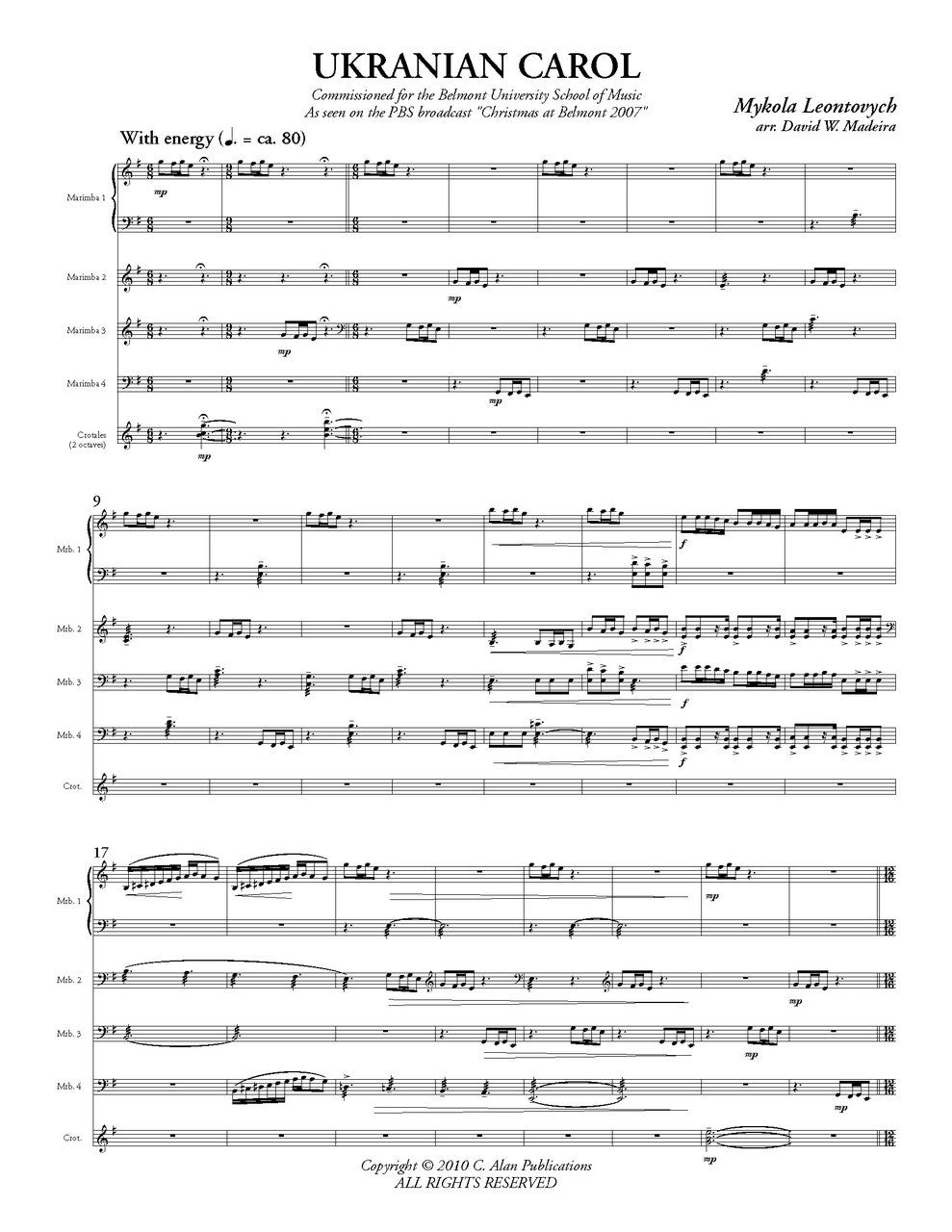 Leontovych: Ukrainian Carol (arr. for percussion ensemble)