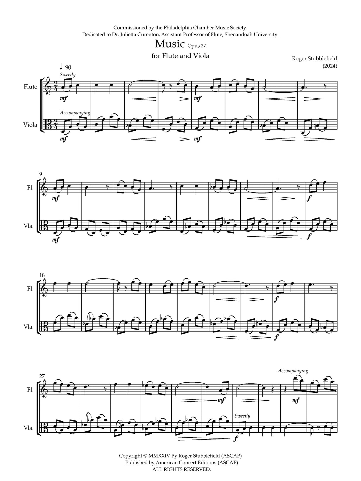 Stubblefield: Music for Flute and Viola, Op. 27