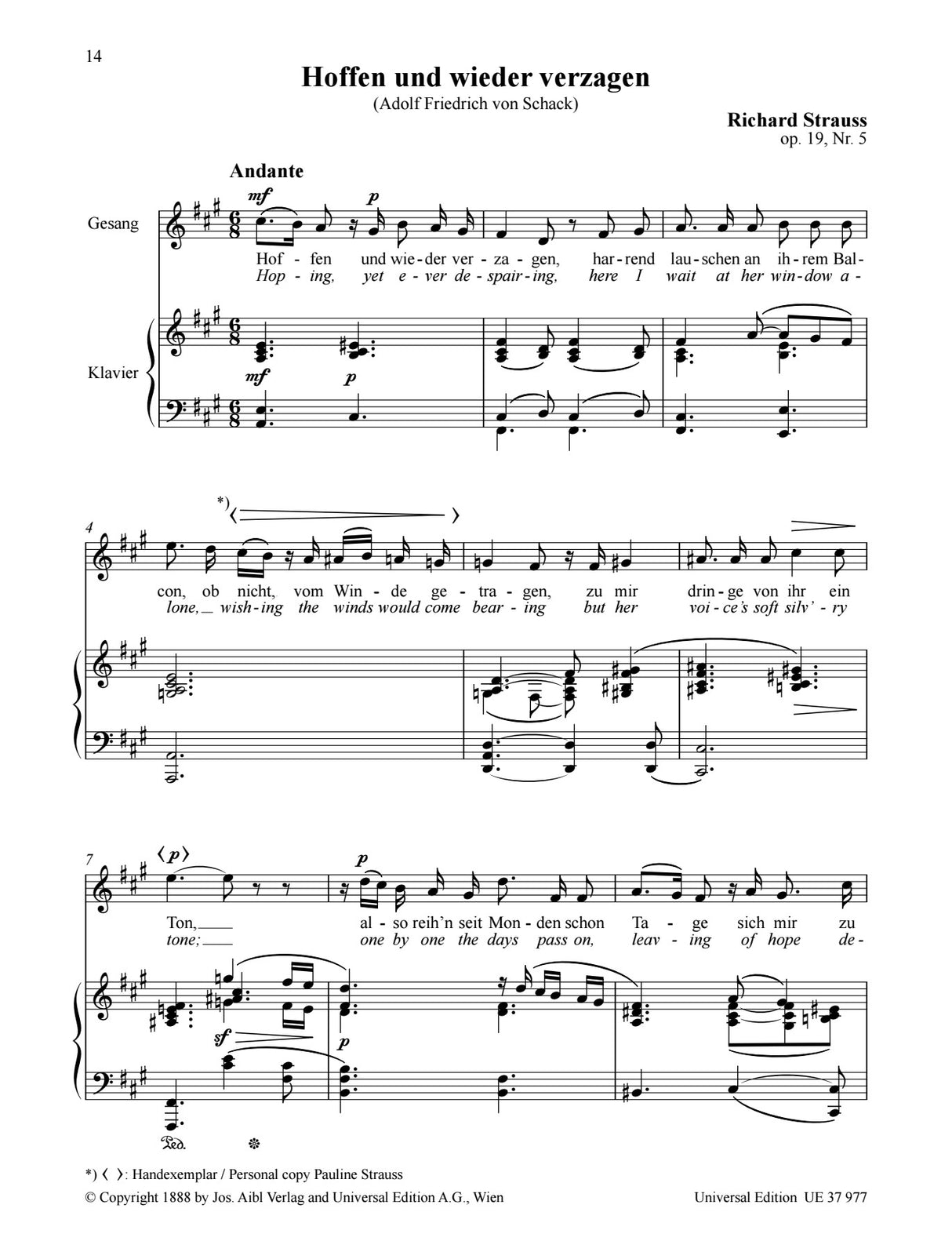 Strauss: 6 Songs, TrV 152, Op. 19