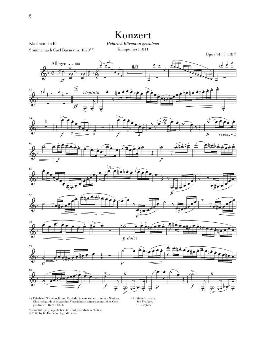Weber: Clarinet Concerto No. 2 in E-flat Major, Op. 74