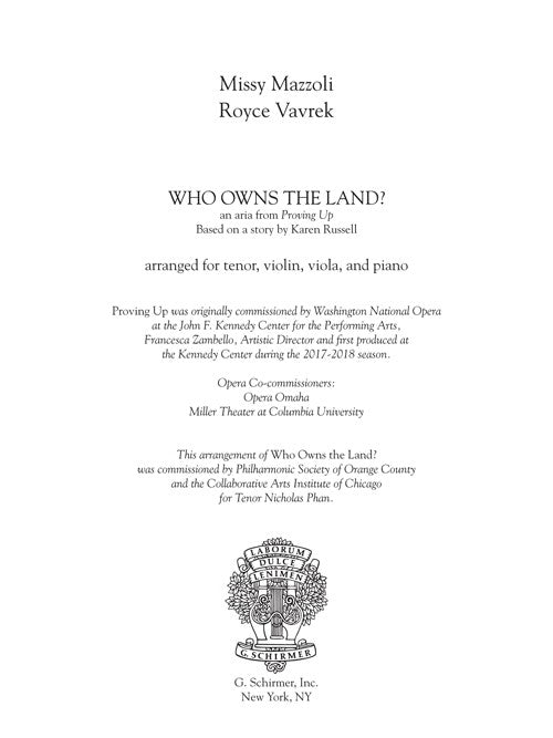 Mazzoli: Who Owns the Land? (Version for Tenor & Ensemble)