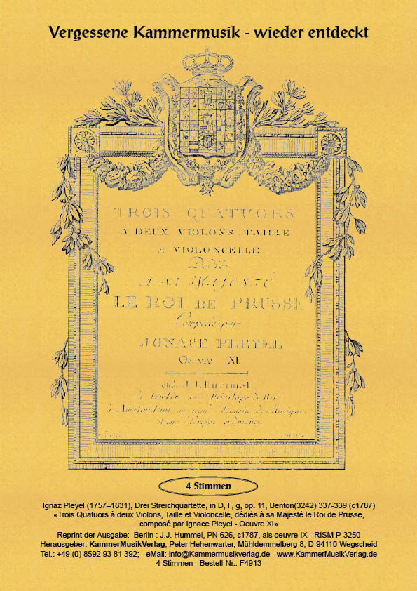 Pleyel: 3 String Quartets, Op. 11 (B. 337-339)