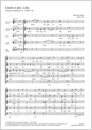 Schütz: Giunto è pur, Lidia (It is almost night, my Lydia), SWV 18