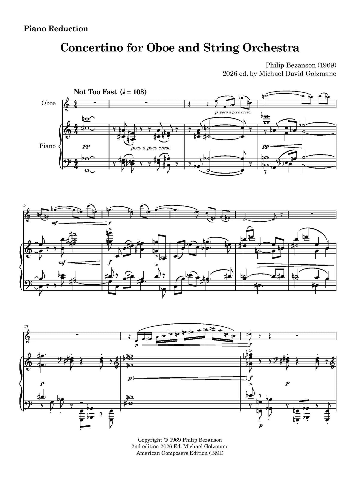 Bezanson: Concertino for Oboe and String Orchestra
