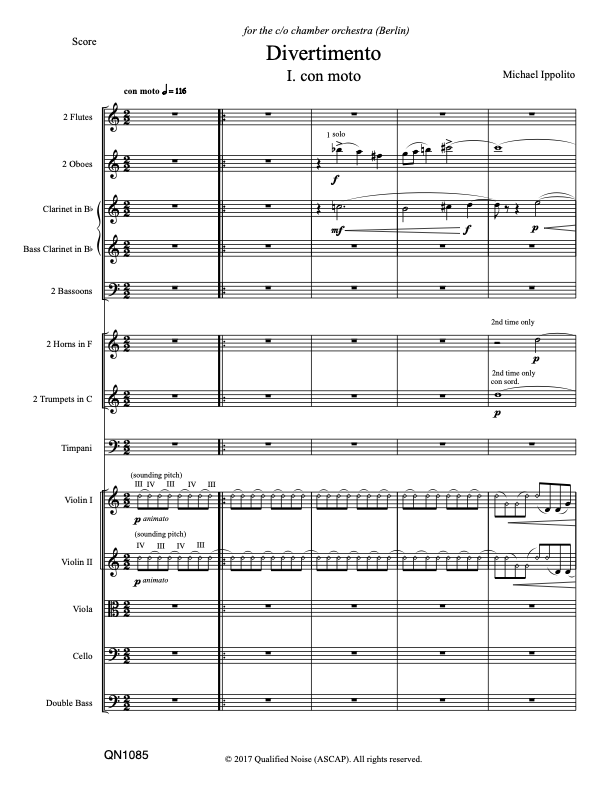Ippolito: Divertimento for Chamber Orchestra