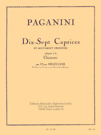 Paganini: 17 Caprices (arr. for clarinet)