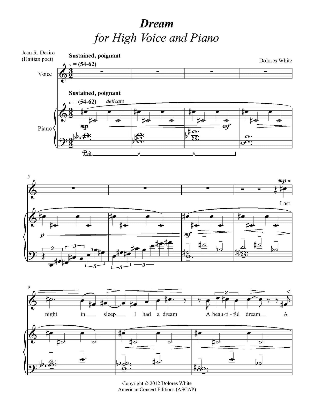 White: Dream (Version for High Voice and Piano)