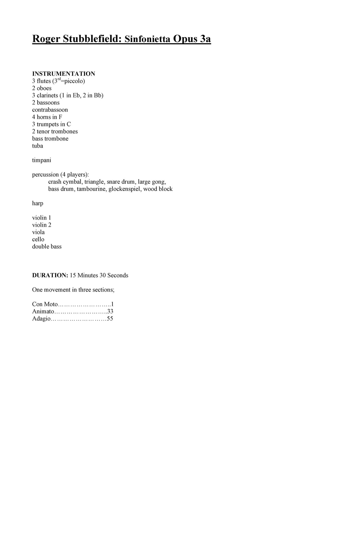 Stubblefield: Sinfonietta, Op. 3a