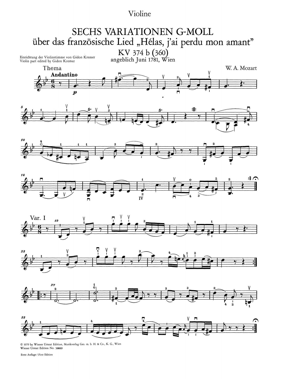 Mozart: Variations for Piano and Violin