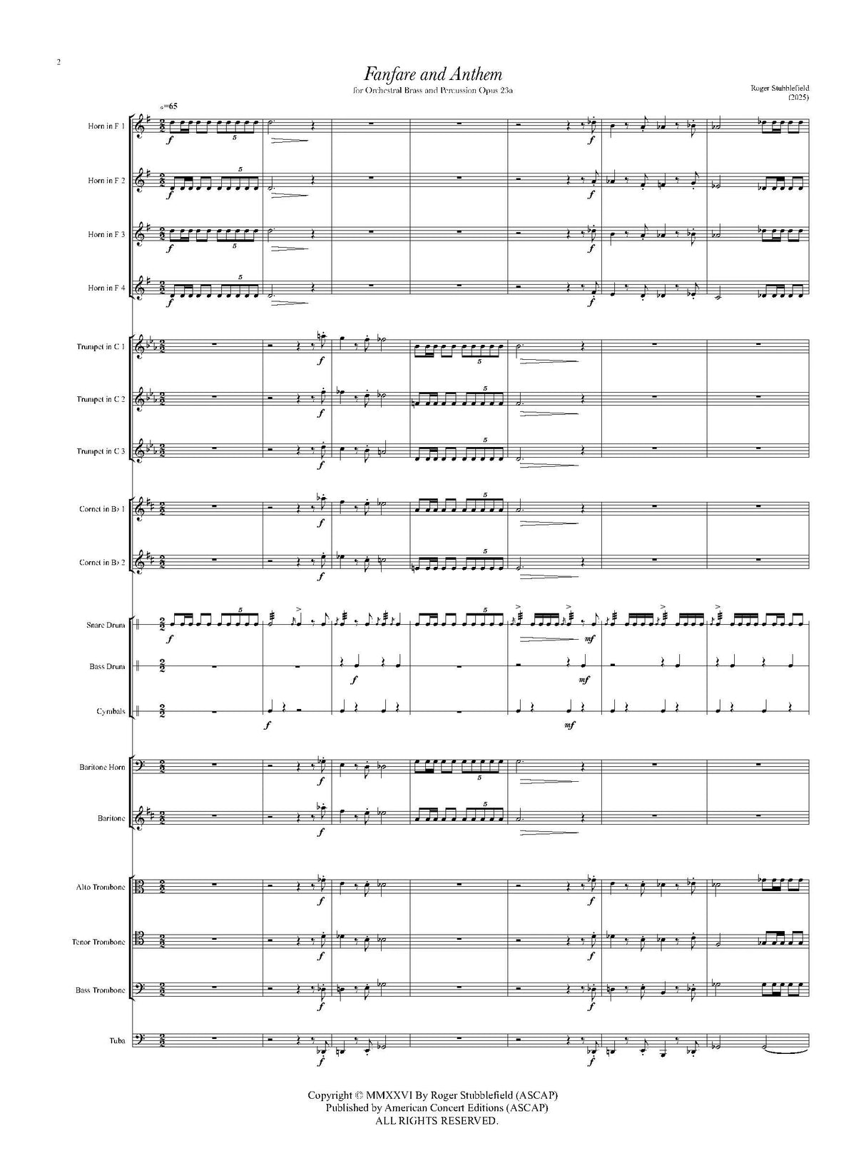 Stubblefield: Fanfare and Anthem, Op 23a (Version for Orchestral Brass and Percussion)
