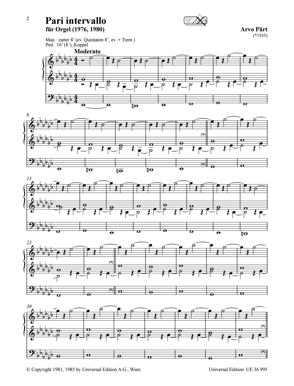 Pärt: Pari Intervallo (for organ)