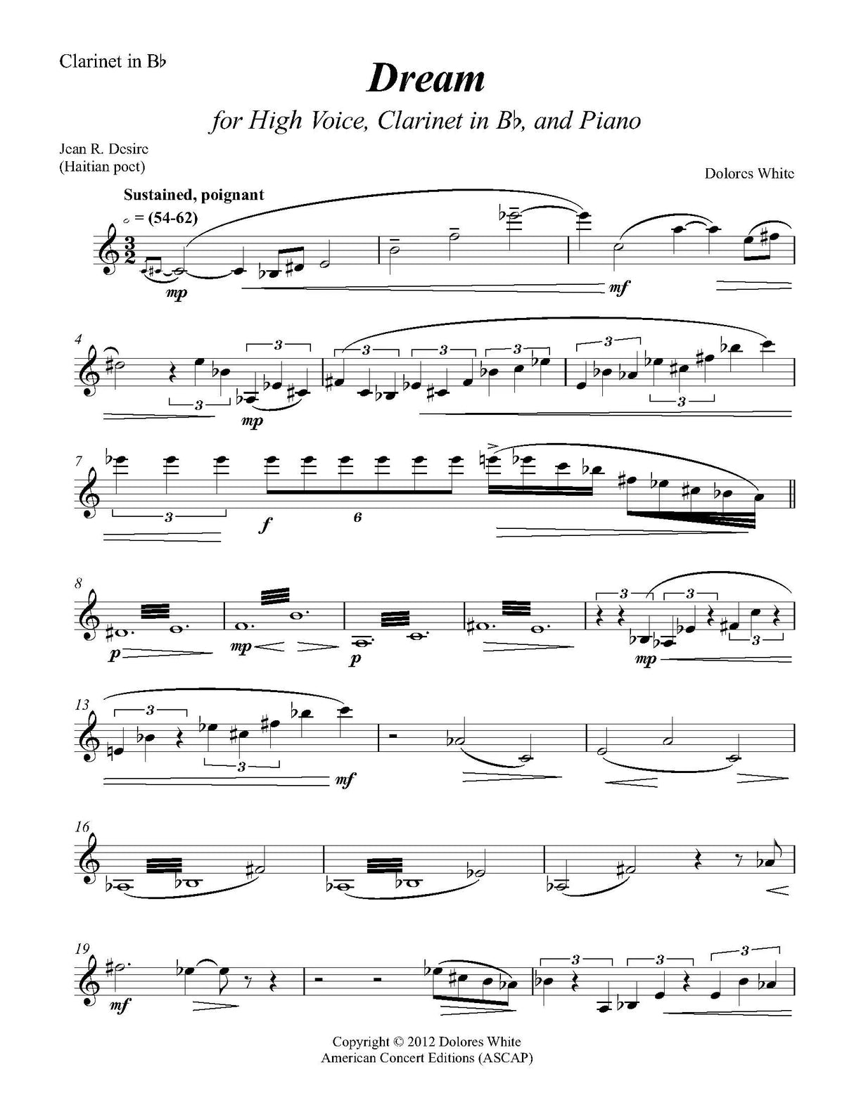 White: Dream (Version for High Voice, Clarinet, and Piano)