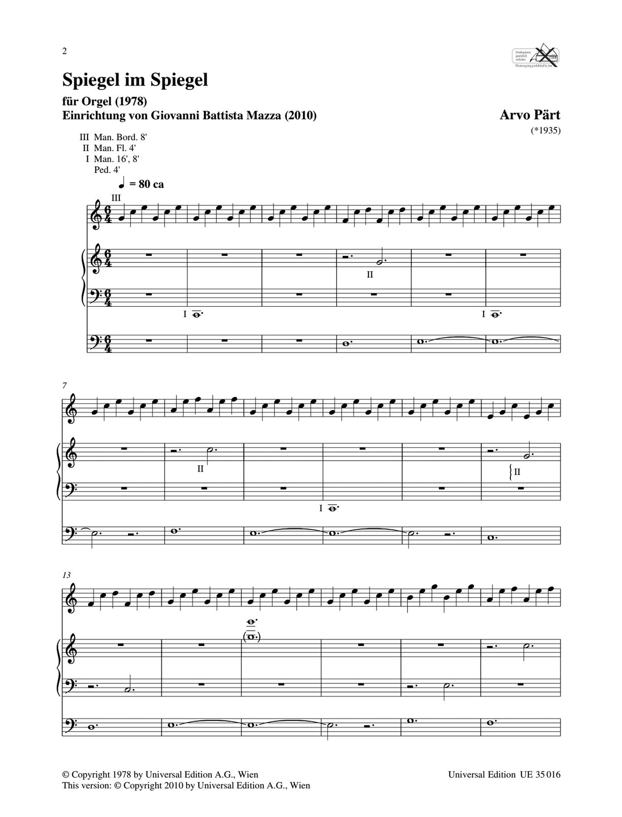 Pärt: Spiegel im Spiegel (for organ)