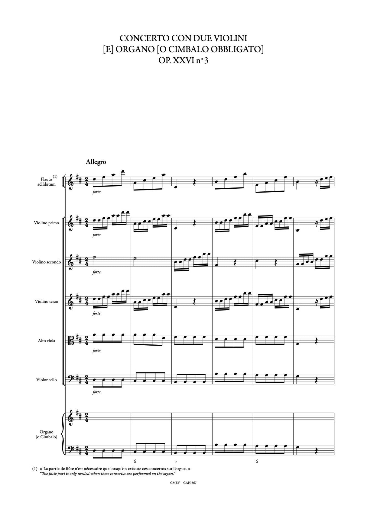 Corrette: Concerto con due violini e organo o cimbalo obbligato