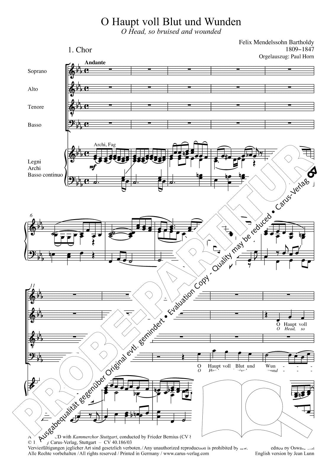 Mendelssohn: O Haupt voll Blut and Wunden, MWV A 8