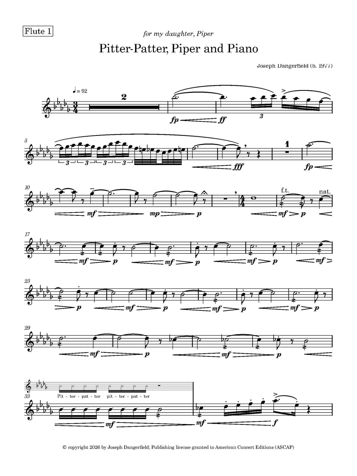Dangerfield: Pitter-Patter, Piper and Piano (Version for Flute Quartet & Piano)