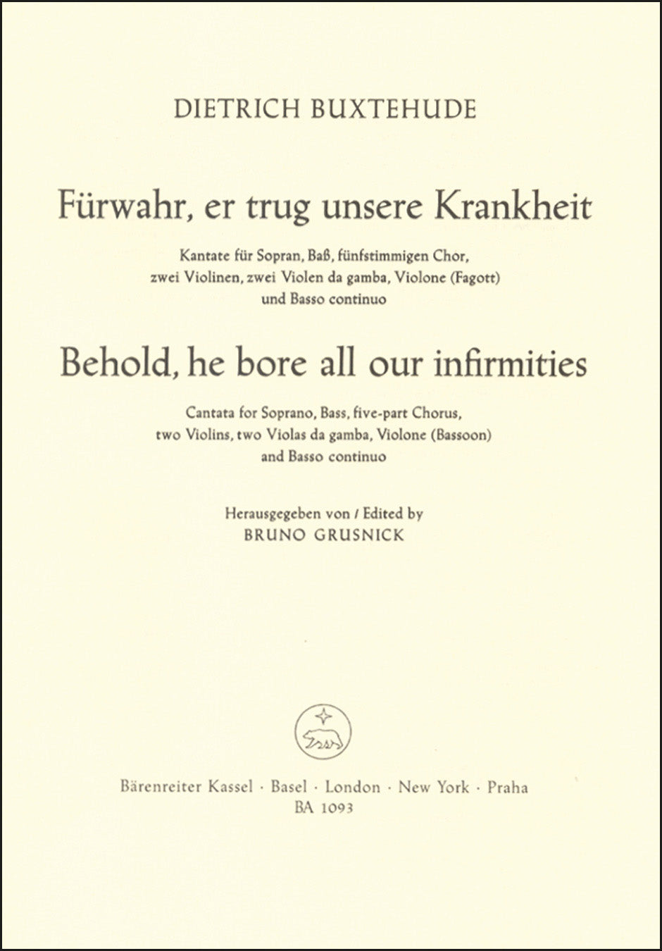 Buxtehude: Fürwahr, er trug unsere Krankheit, BuxWV 31