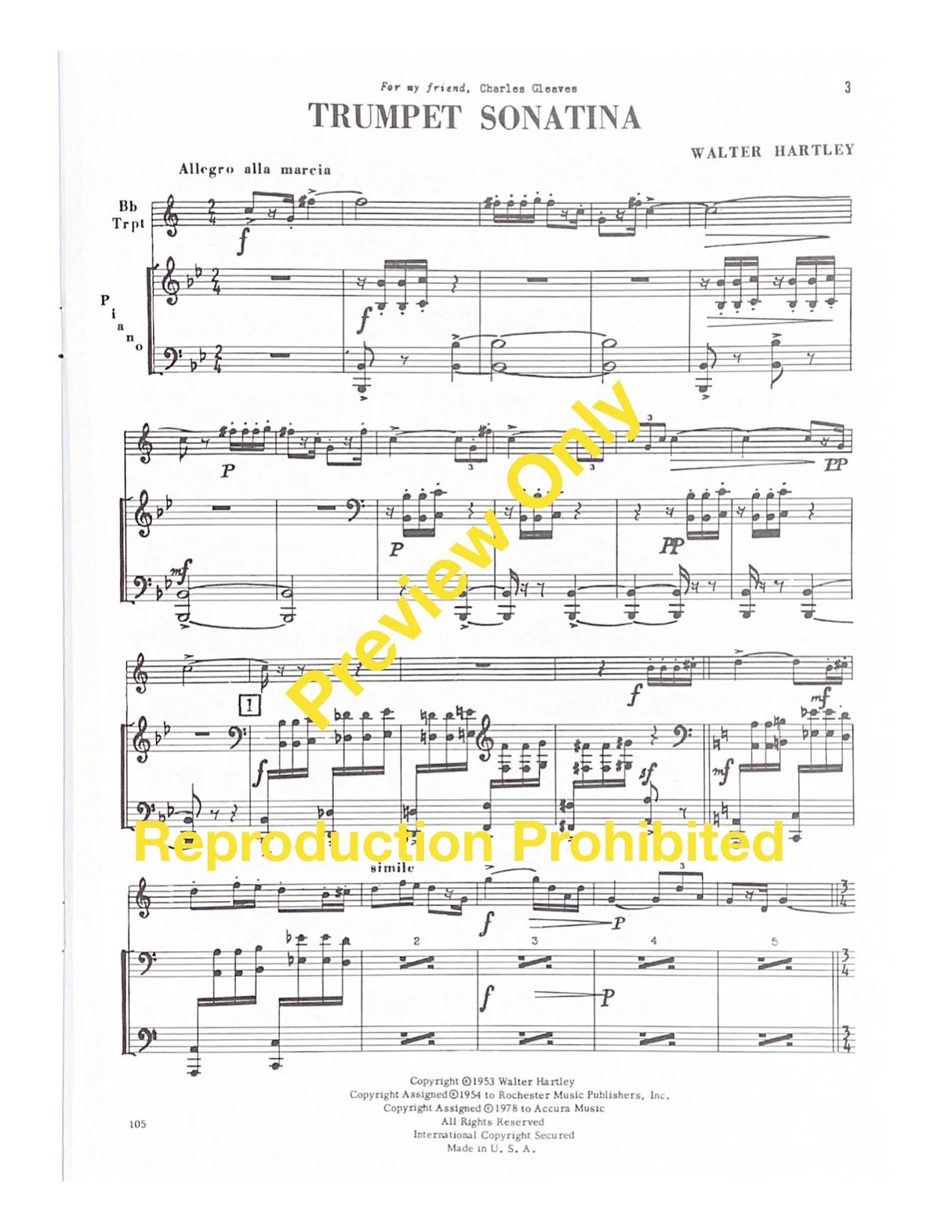 Hartley: Trumpet Sonatina(Version for Trumpet & Piano)