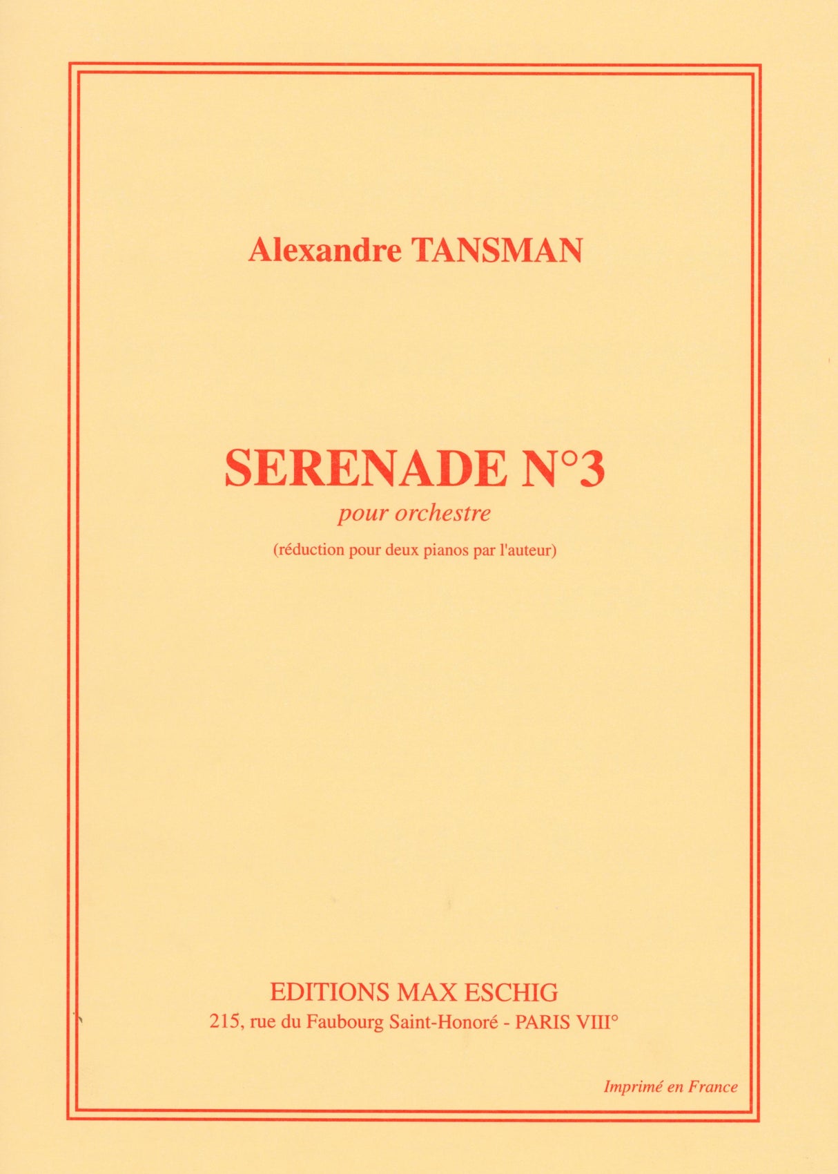 Tansman: Sérénade No. 3 (Version for 2 pianos)