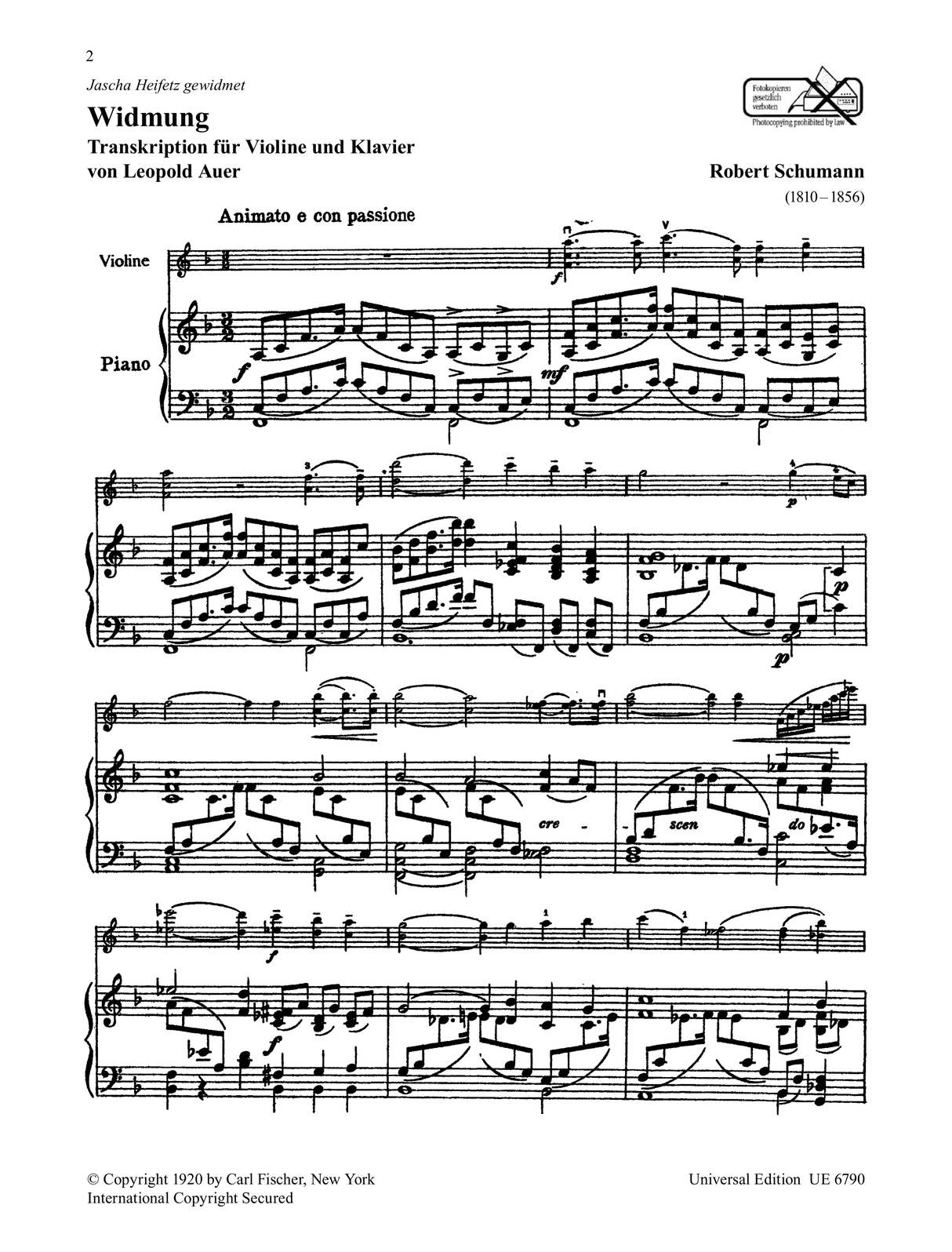 Schumann: Widmung (arr. for violin & piano)