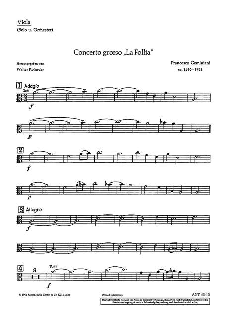 Geminiani: Concerto grosso "La Follia", Op. 5, No. 12