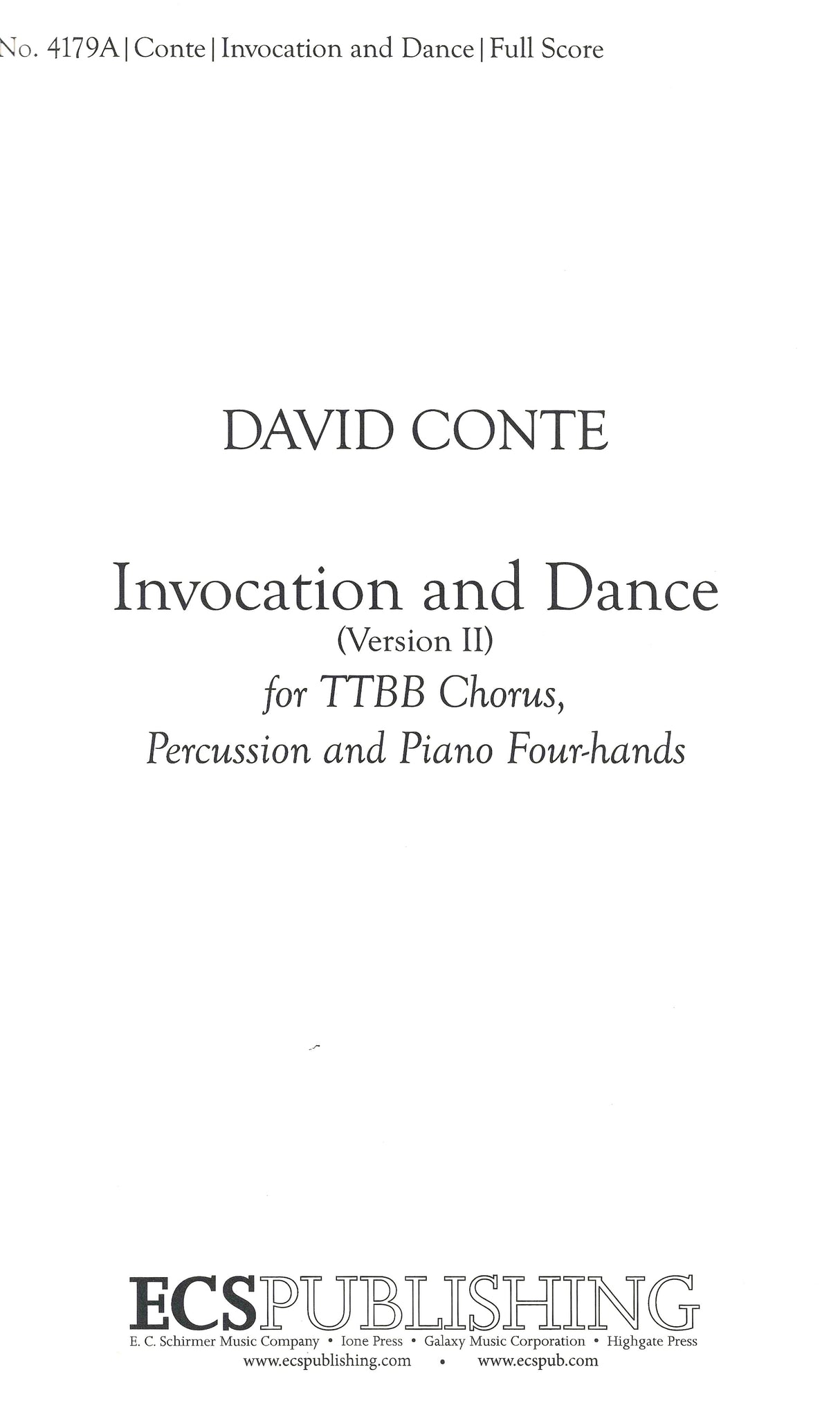 Conte: Invocation and Dance (Version for Piano & Percussion)
