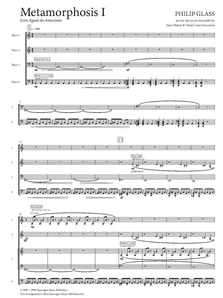 Glass: Metamorphosis I (arr. for percussion quartet)