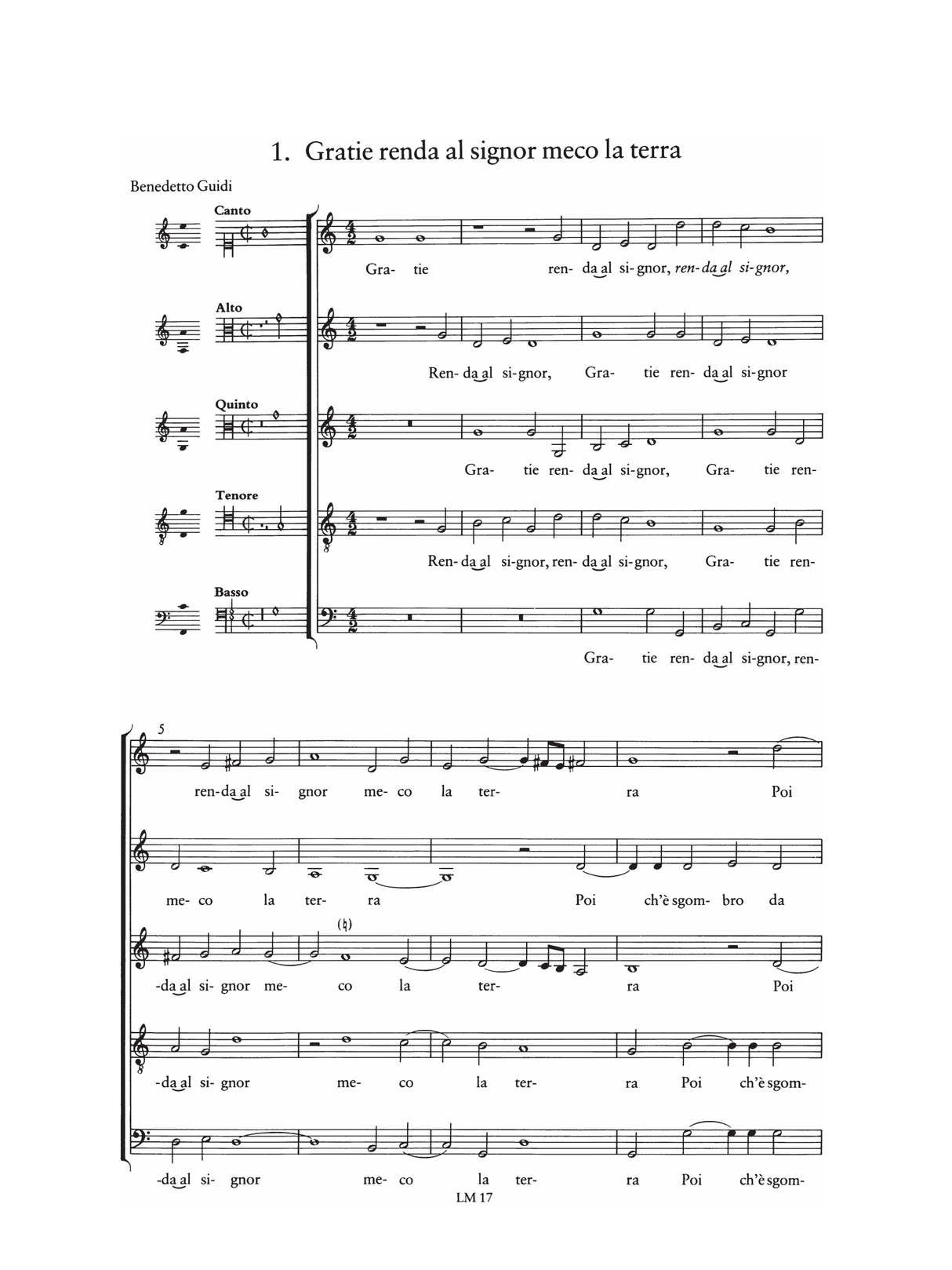 Marenzio: Madrigali spirituali a cinque voci, libro primo (1584)