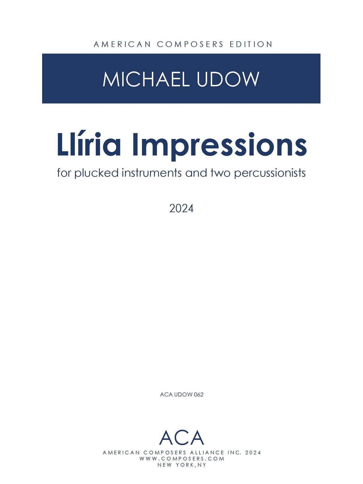 Udow: Llíria Impressions (Version for Plucked Strings & Percussion)