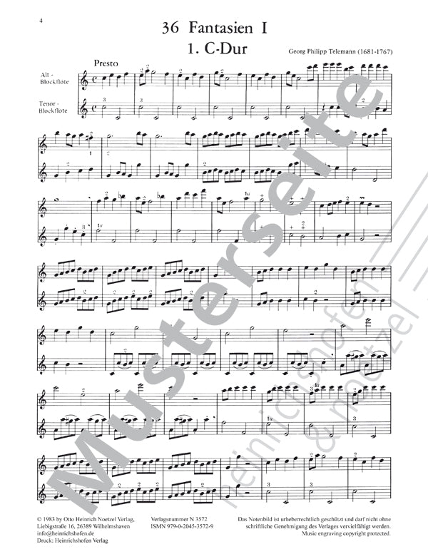 Telemann: Fantasies (arr. for AT recorders) - Volume 1 (Nos. 1-8)