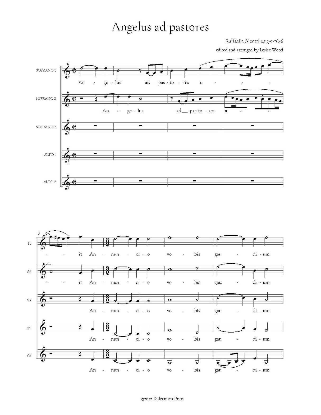 Aleotti: Sacred Motets for 5 Voices (arr. for treble voices)