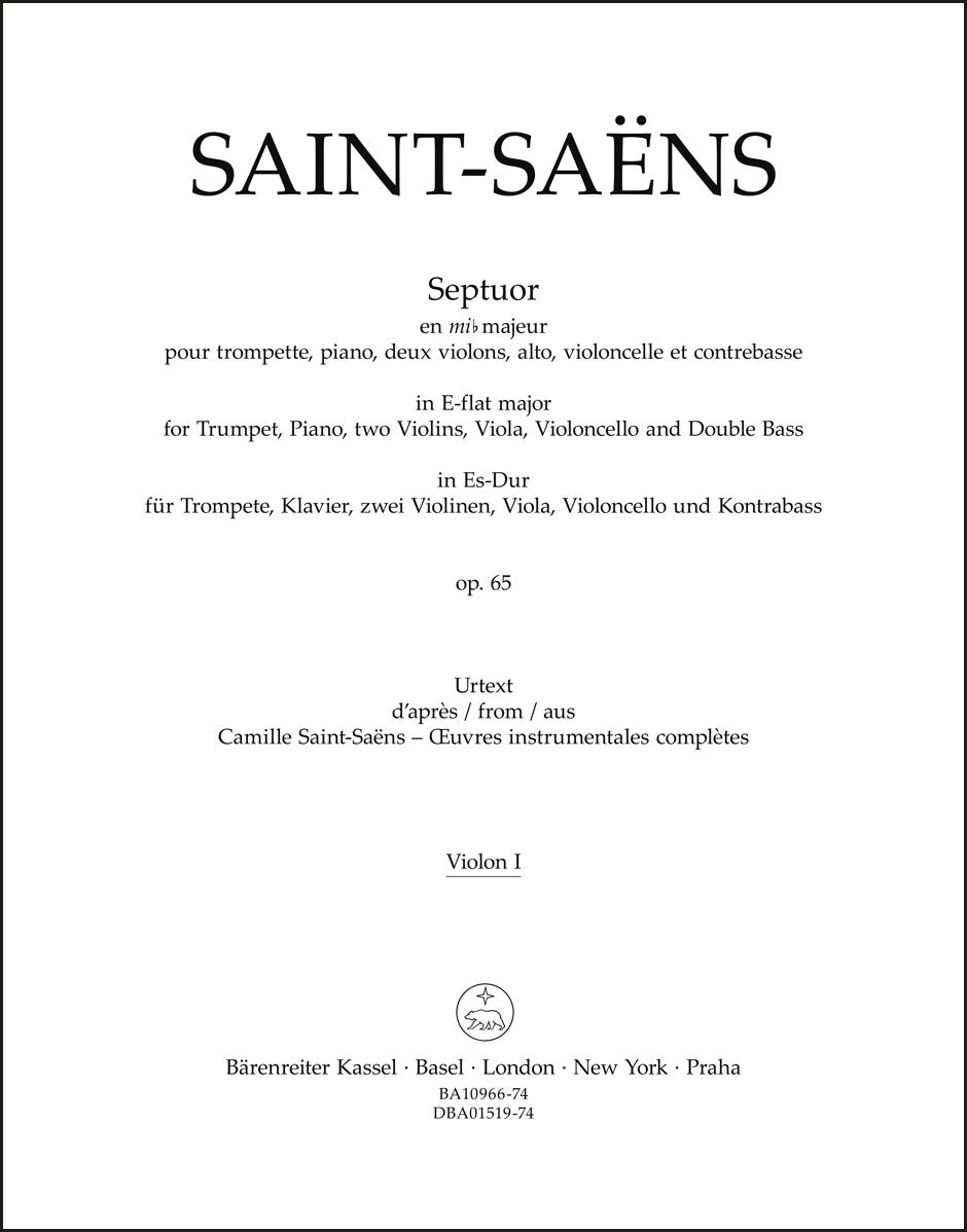 Saint-Saëns: Septuor for Trumpet, Piano, Violins, Viola, Cello and Double Bass in E-flat Major, Op. 65
