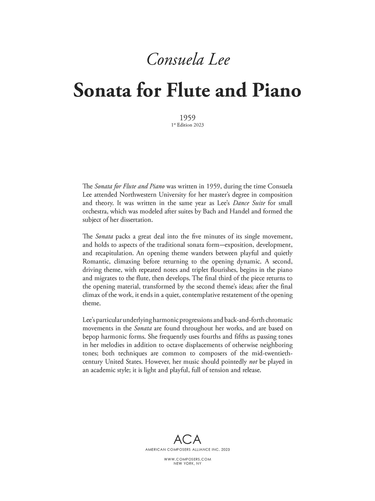 C. Lee: Flute Sonata