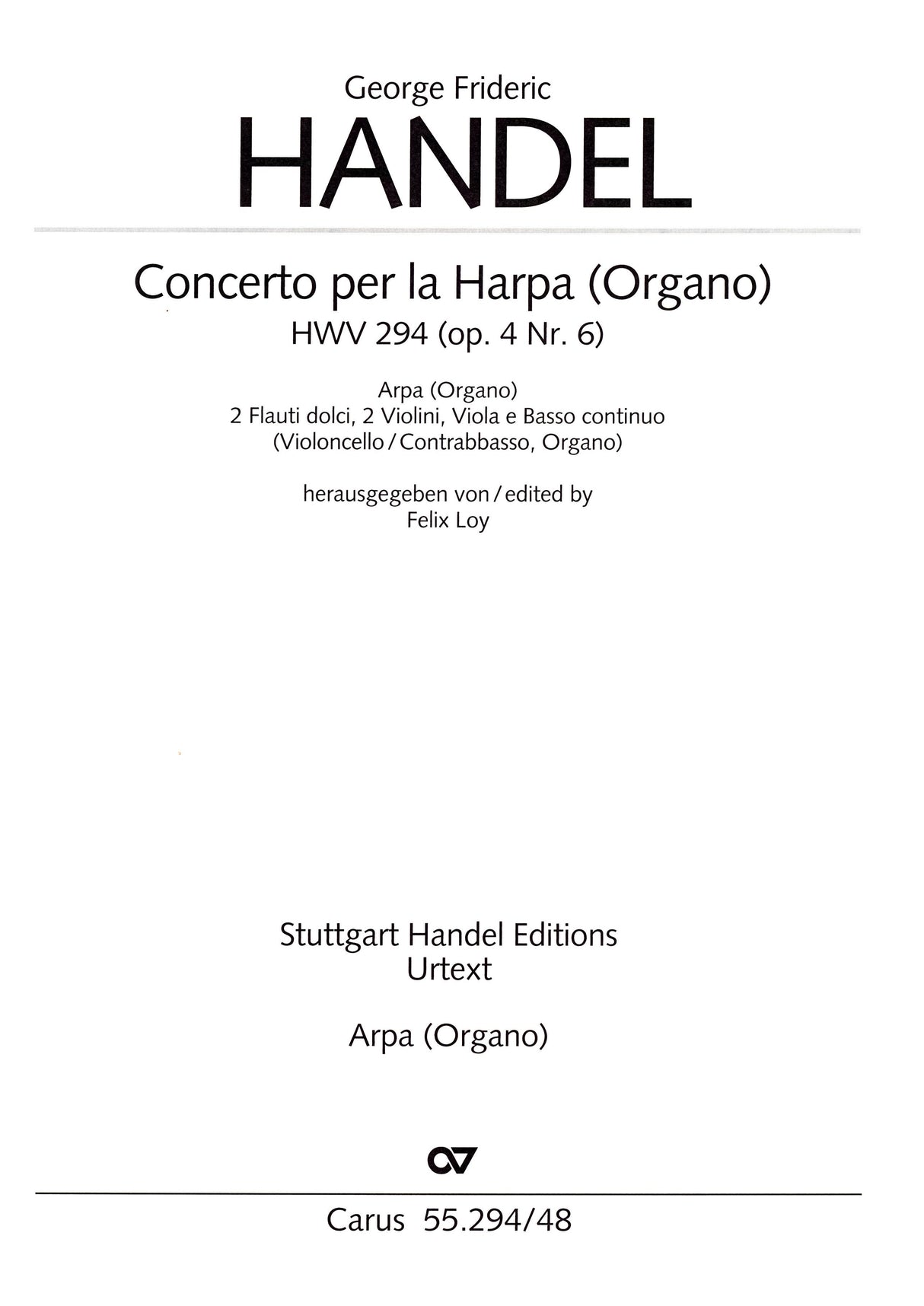 Handel: Harp (Organ) Concerto in B-flat Major, HWV 294, Op. 4, No. 6