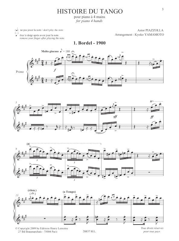 Piazzolla: Histoire du tango (for piano 4-hands)