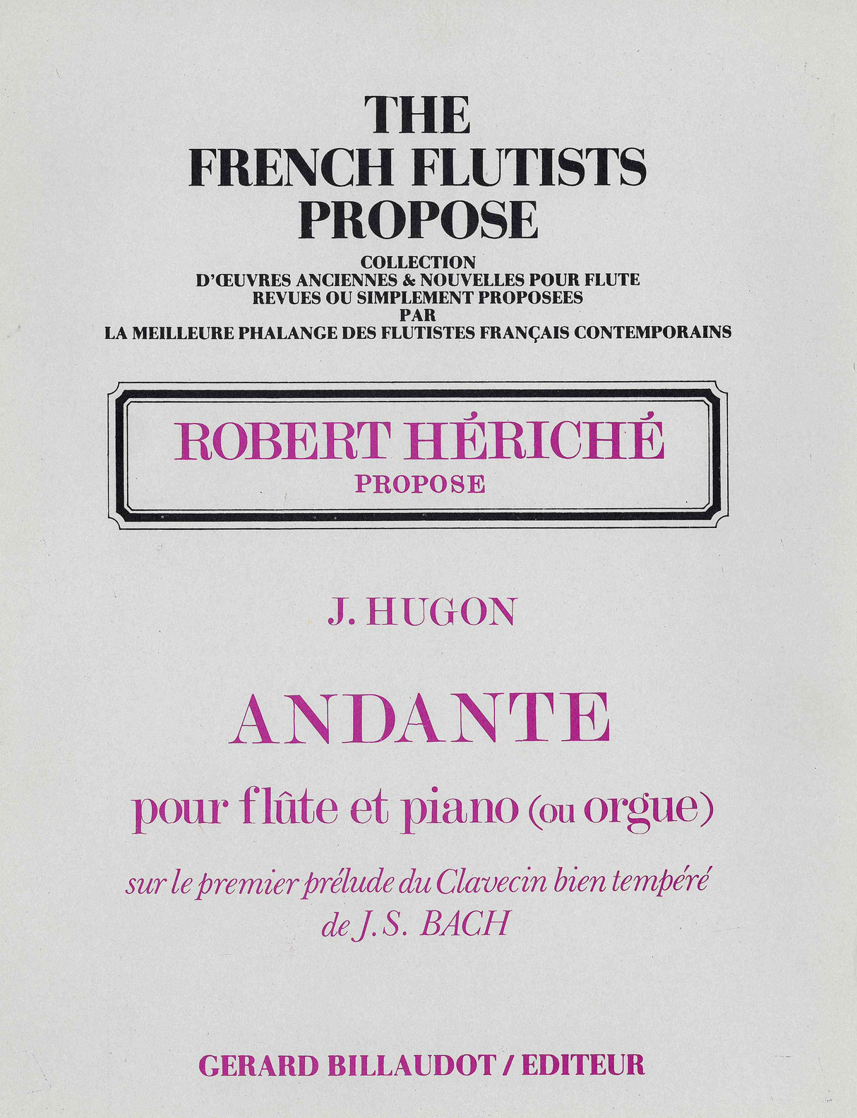 Hugon: Andante sur le premier prélude du clavecin bien tempere de Bach