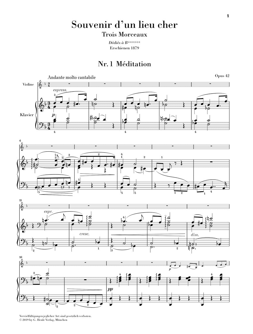 Tchaikovsky: Souvenir d'un lieu cher, Op. 42