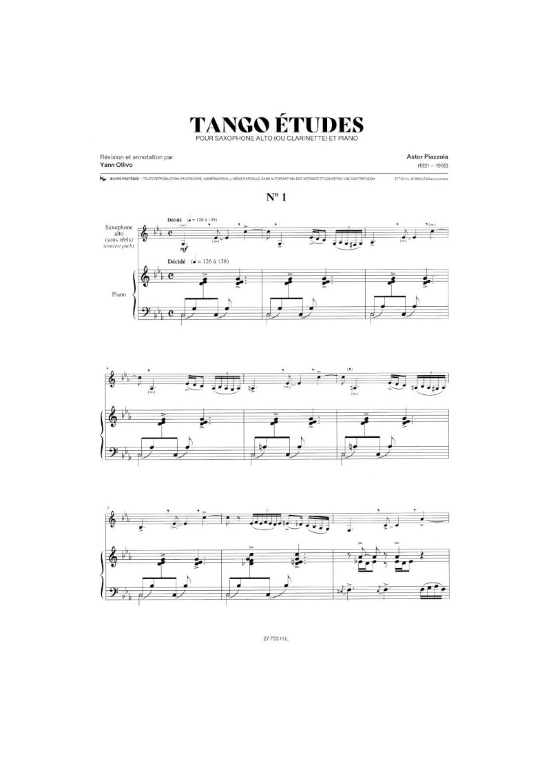 Piazzolla: Tango-Études (for alto sax or clarinet and piano)