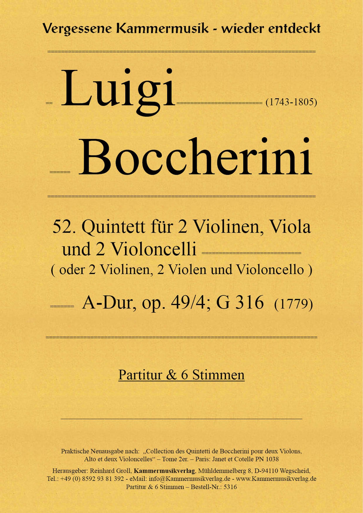 Boccherini: String Quintet in A Major, G 316, Op. 29, No. 4
