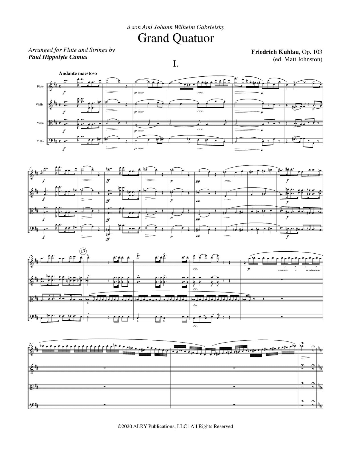 Kuhlau: Grand Quatour in D Minor, Op. 103 (arr. for flute & string trio)