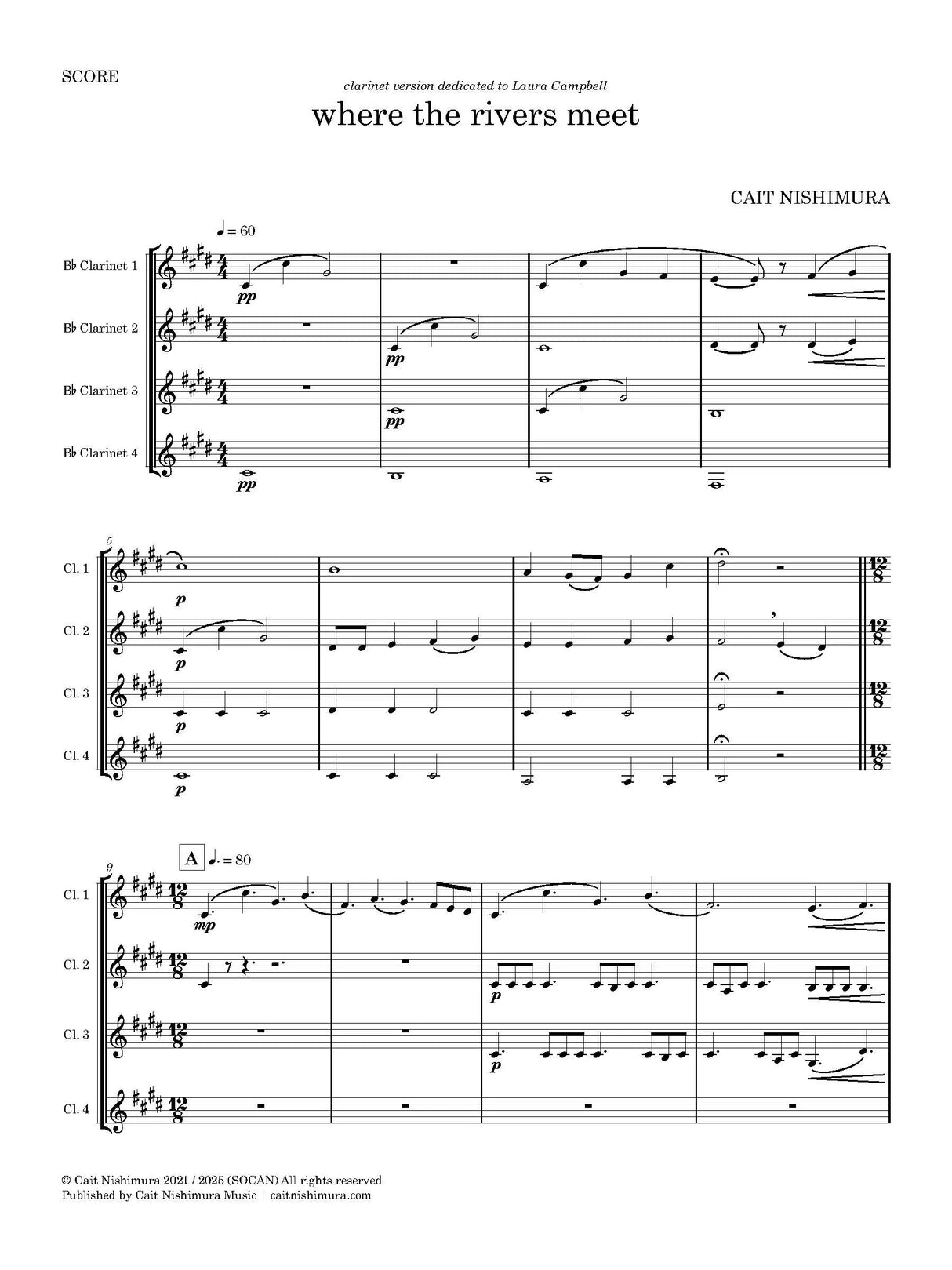 Nishimura: where the rivers meet (Version for 4 Clarinets)