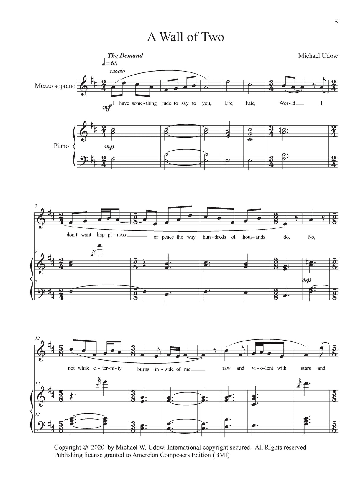 Udow: Song Cycle from A Wall of Two