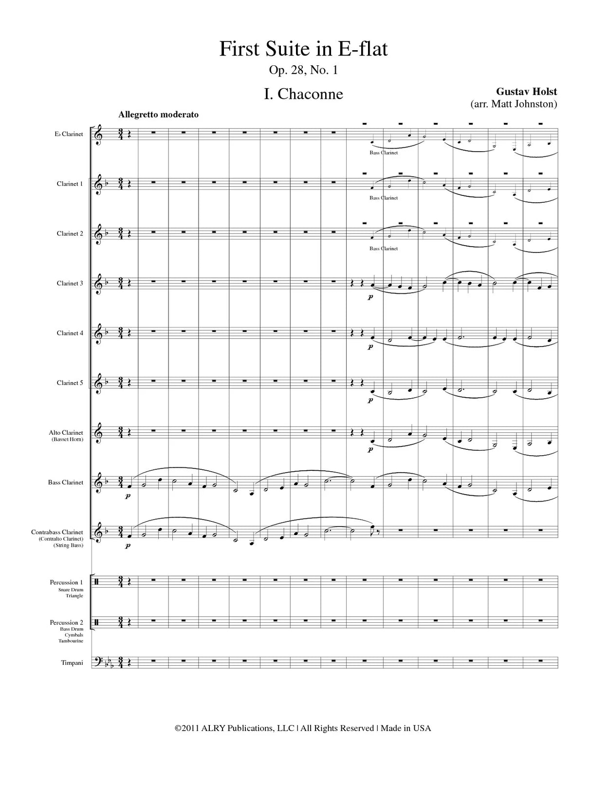 Holst: First Suite in E-flat, Op. 28, No. 1 (arr. for Clarinet Choir)