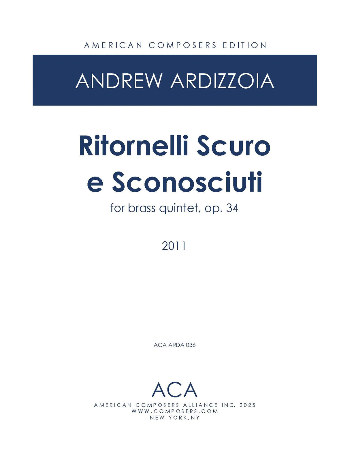 Ardizzoia: Ritornelli Scuro e Sconosciuti, Op. 34