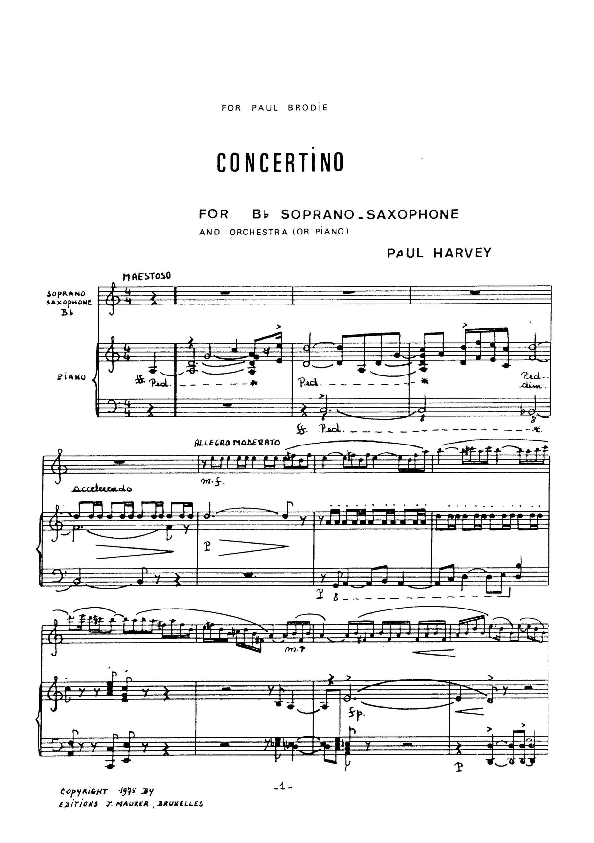 P. Harvey: Concertino for Soprano Sax & Piano