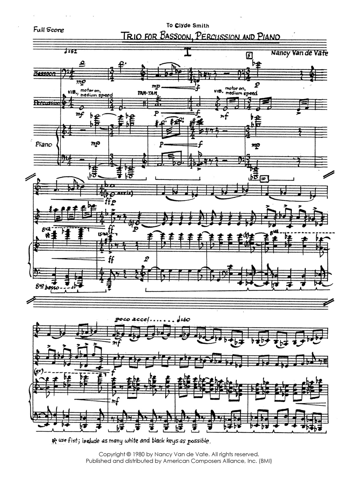 Van de Vate: Trio for Bassoon, Percussion, and Piano