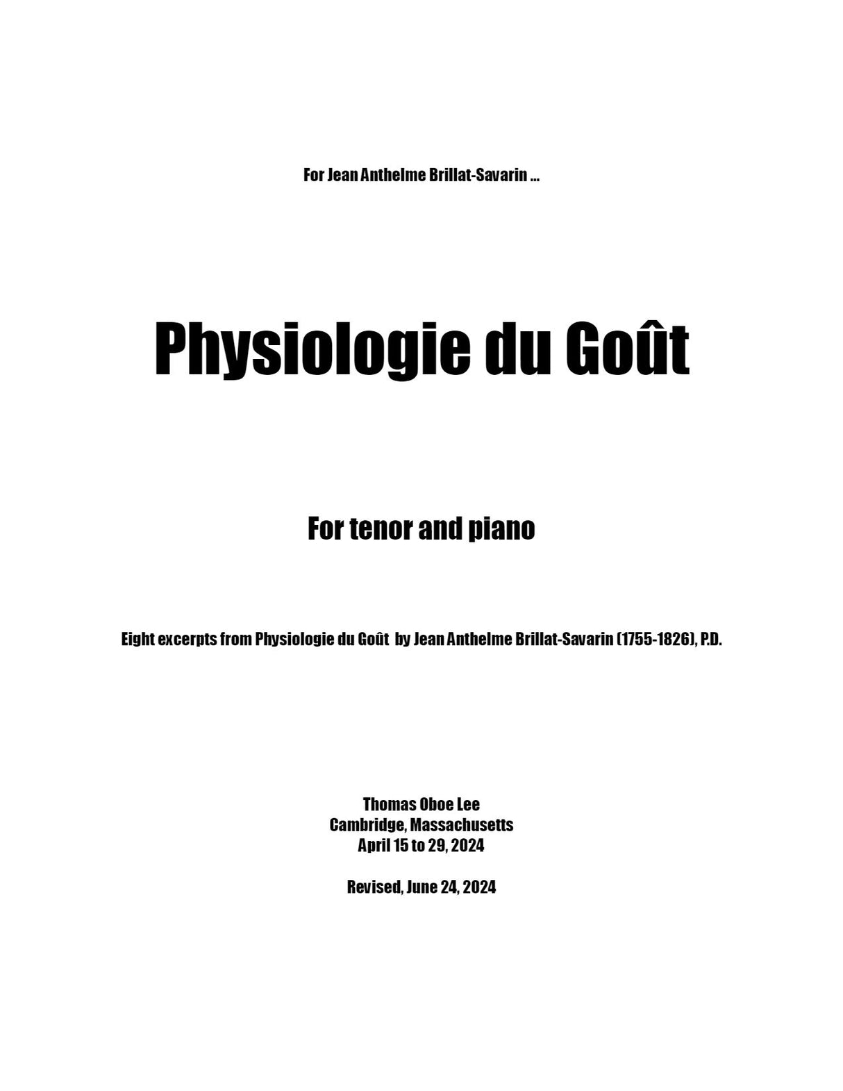T.O. Lee: Physiologie Du Goût